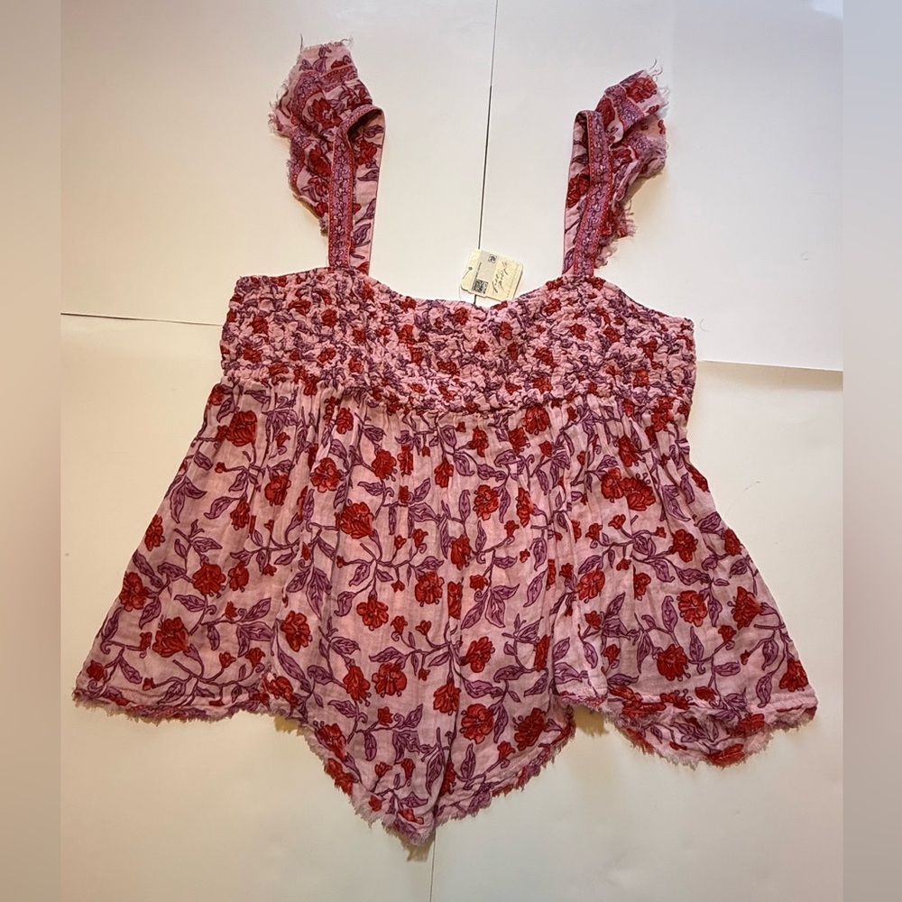 Free People Nala Printed Pink Lilac Babydoll Top Women’s Large NWT